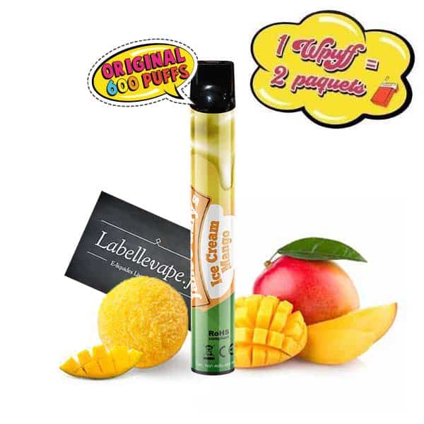 cigarette électronique jetable Wpuff Liquideo Ice Cream Mango
